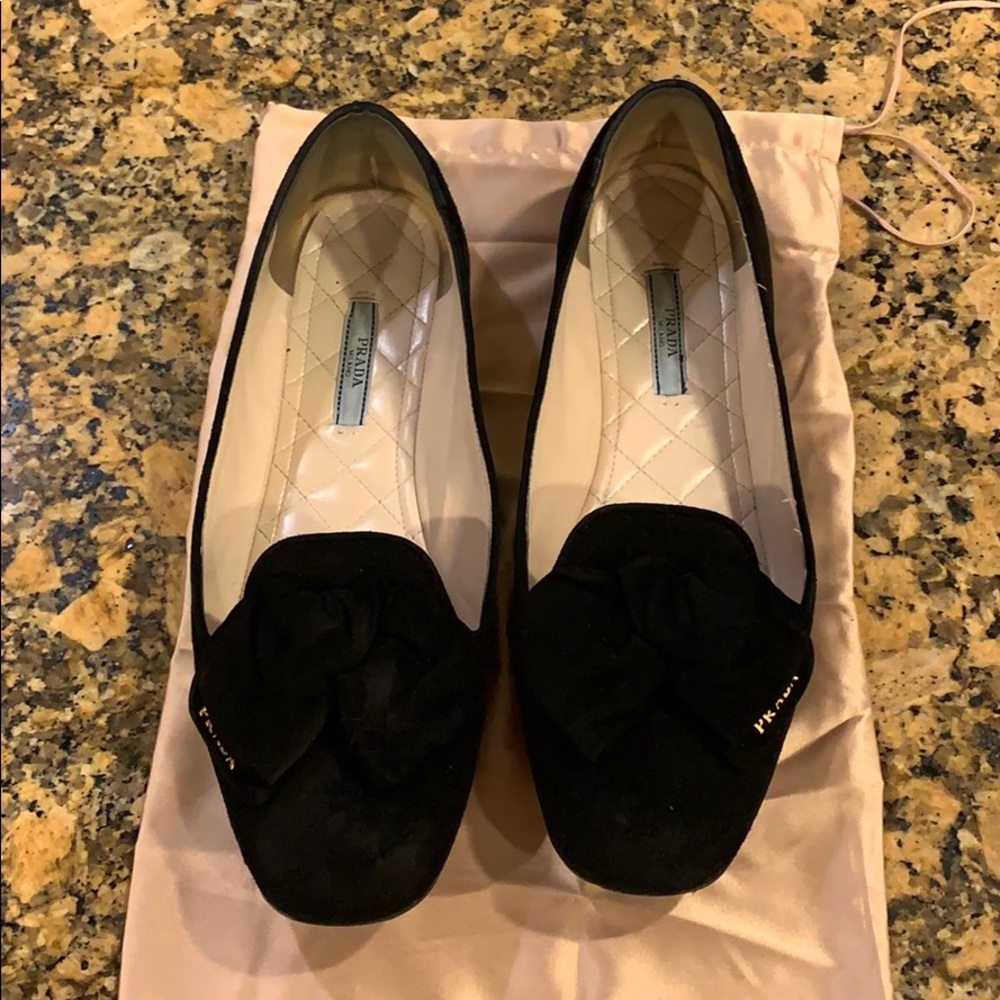 Prada Bow Detail Smoking Slipper Flats